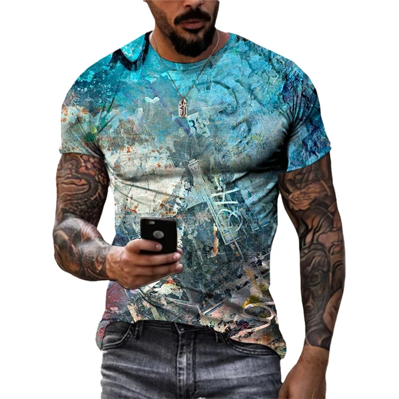 2023 Vyrų 3D Spausdinimo Grafiti Modelis T-shirt Vasaros Mados trumpomis Rankovėmis Apvalios Kaklo Atsitiktinis Top marškinėliai Drabužių