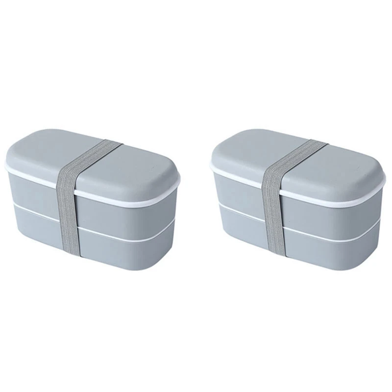 2X Microwavable 2 Sluoksnis Priešpiečių Dėžutė Su Kupė Sandarus Bento Box Izoliuoti Maisto Konteineryje Priešpiečių Dėžutė Pilka