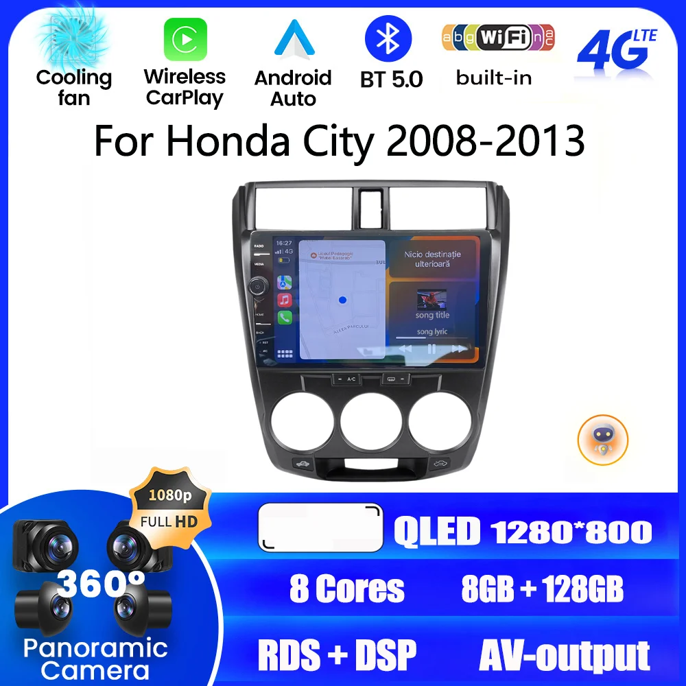 8-Core AI Balso Multimedia Navigacijos Honda Miesto 2008-2013 m. 2Din Stereo Automobilio Radijo Belaidžio Carplay Android 12 Auto Pagrindinis įrenginys