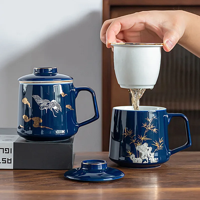 Buitinių trijų dalių keramikinis puodelis nudažyti aukso puodelis su dangteliu filtras arbatos atskiras arbatos ir padaryti arbatos puodelio
