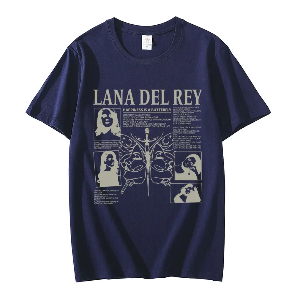 Dainininkė Lana Del Rey Marškinėliai Laimė-Tai Drugelis Muzikos, T-marškinėliai Vyrams, Moterims, Hip-Hop Negabaritinių trumpomis Rankovėmis T Shirts Streetwear
