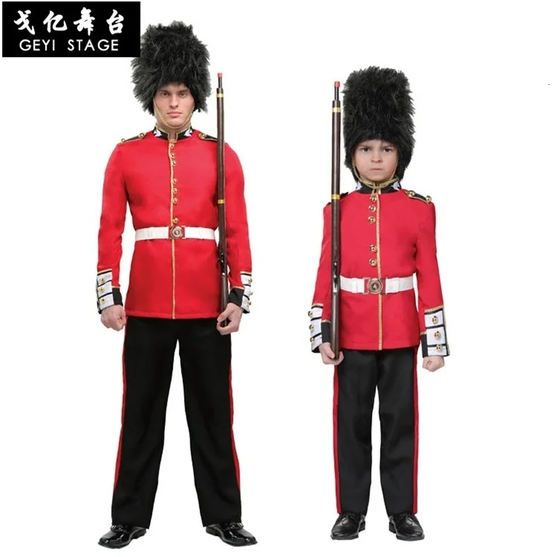 Disfraz de Helovinas para hombre y niño, uniforme de la Guardia Nekilnojamojo Británica, disfraz de soldado americano, uniforme de