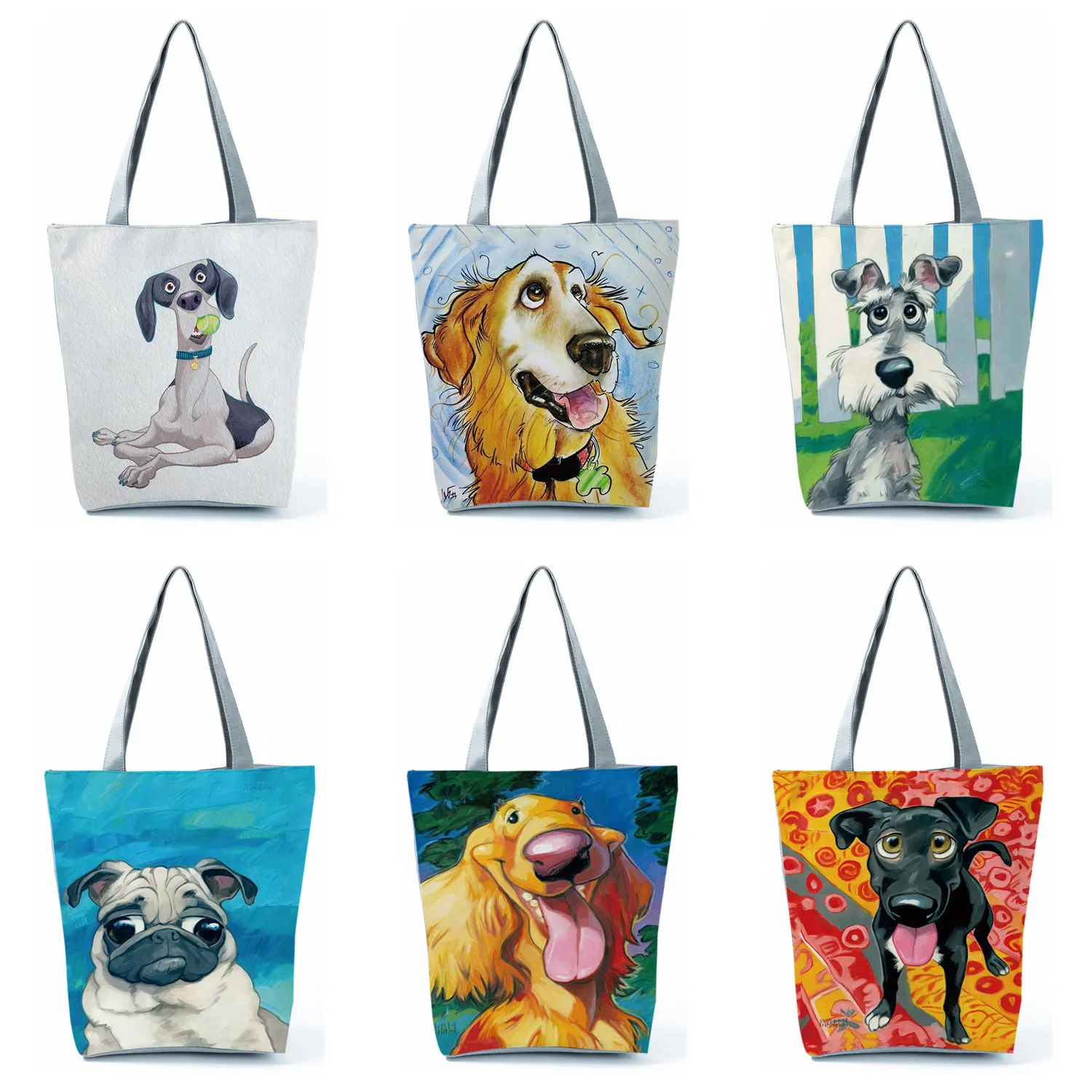 Ekologinio Daugkartinio Naudojimo Pirkinių Shopper Bags Veislės Kalytę Auksaspalvis Retriveris Moterų Audinio Rankinės Pečių Maišą Moterų Šuo Menas Spausdinti Tote Bag