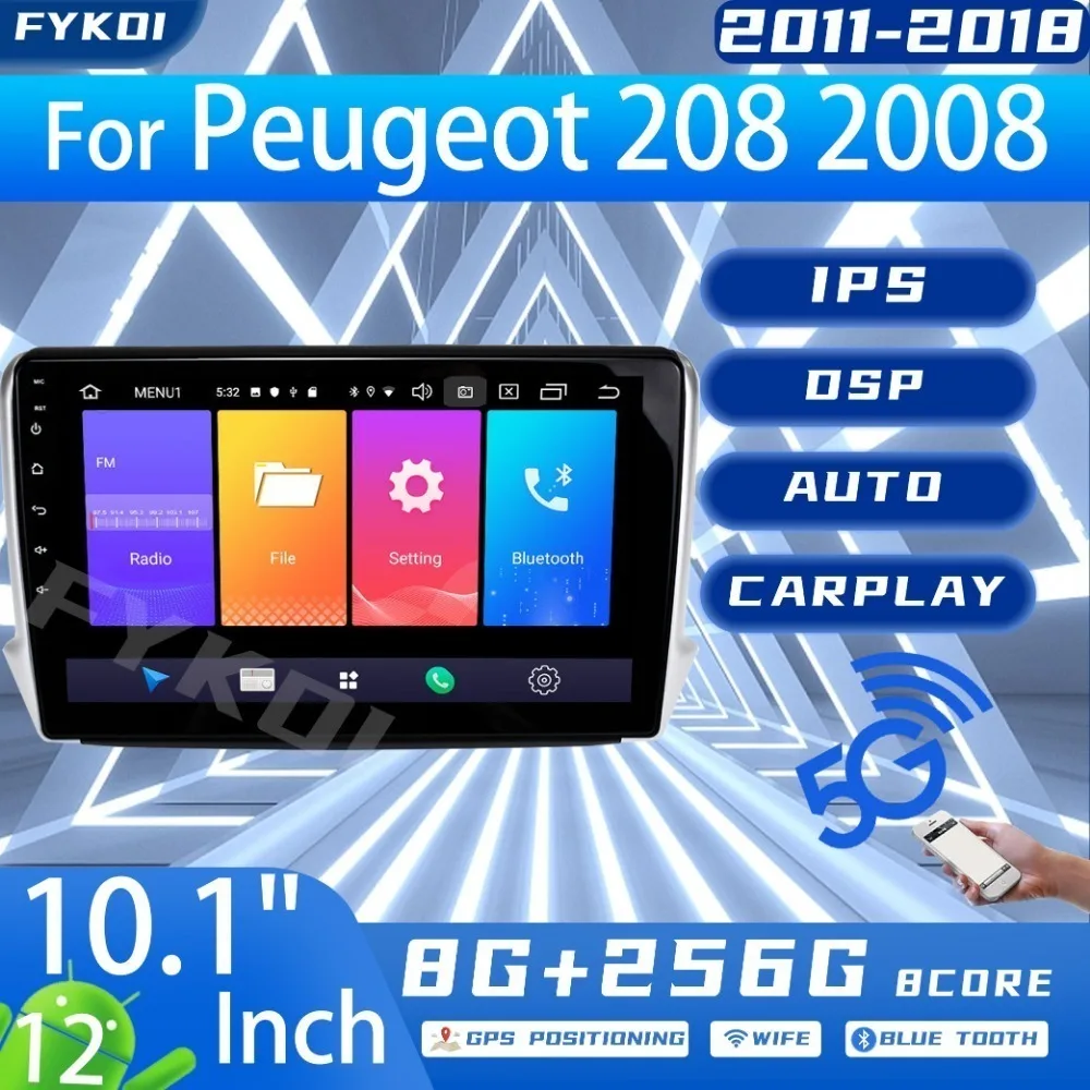 FYKOI Automobilio Radijo Peugeot 208 2008 M. 2011-2018 Automobilių Multimedijos Carplay 
