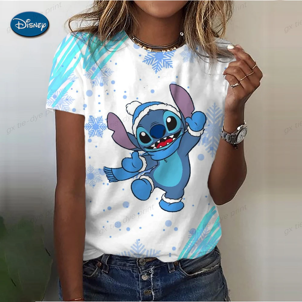 Kawaii Lilo Dygsnio Spausdinti marškinėliai Topai Moterims Lady Vasaros Tėvų-vaikų marškinėliai Atsitiktinis O-kaklo Ohana Dygsnio Disney marškinėliai