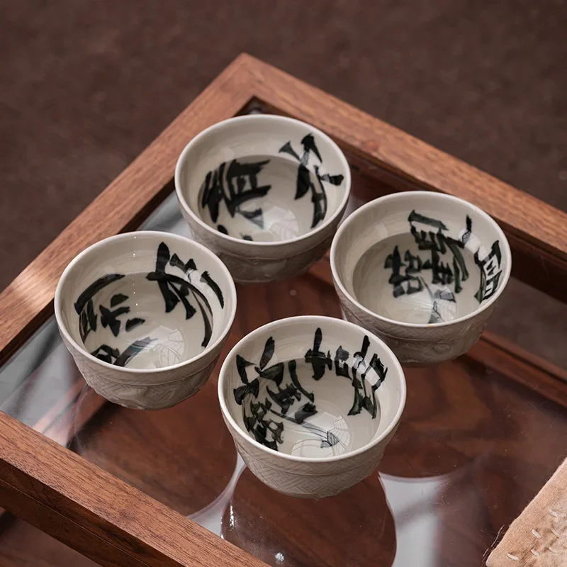 Kinų stiliaus mados paprasta medienos pelenai koi iškilumo meistras puodelio arbatos skonio rankų darbo keramikos kung fu arbatos rinkinys mažas teacup vieno