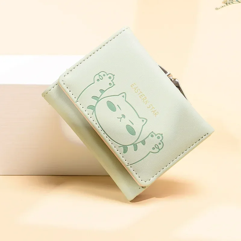 Korėjos Versija Mielas Moterų Piniginės Lankstymo Multi-card Katė Studentų Piniginės Instagram Nišą Dizainas Jaunimo Piniginės