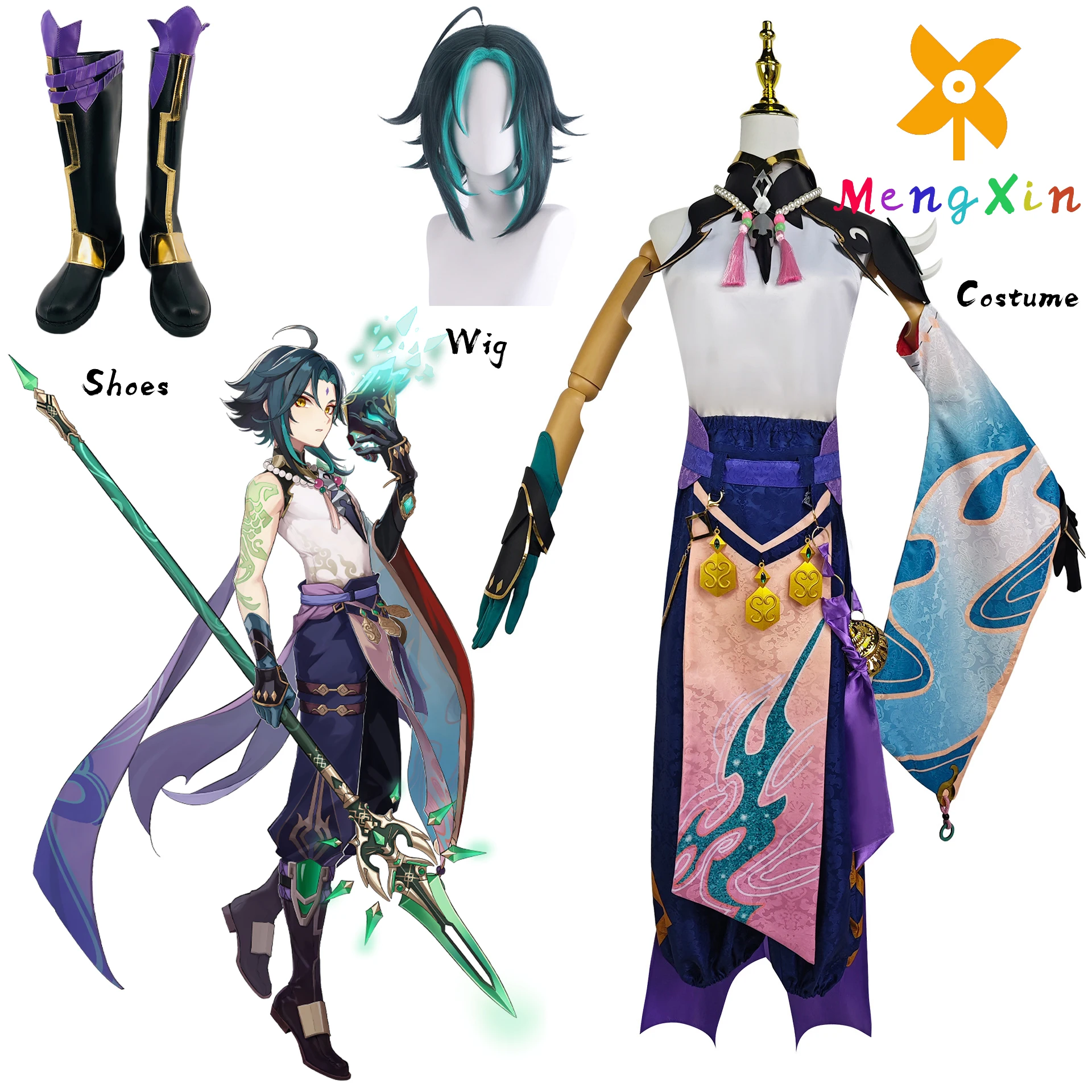 MengXin Žaidimas Genshin Poveikio Xiao Cosplay Kostiumas Helovyno Aksesuaras Drabužių Anime Cos