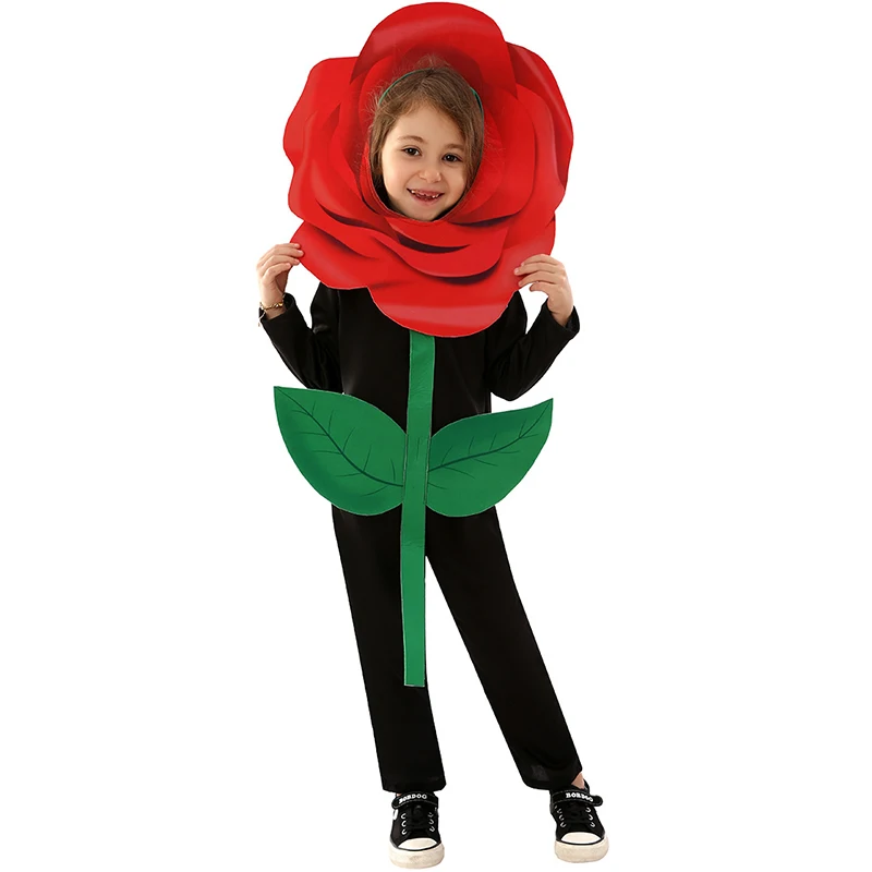 Merginos Augalų Fancy Dress Helovinas Cosplay Raudona Rožė Gėlių Kostiumų Vaikas