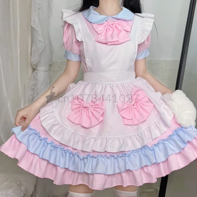 Plus Size Fantazijos Anime Tarnaitė Suknelė Japonijos Cosplay Kostiumas Sweet Girl Apranga Lolita Dress Jk Vienodos Rausvos Spalvos Katė Mergina Kawaii