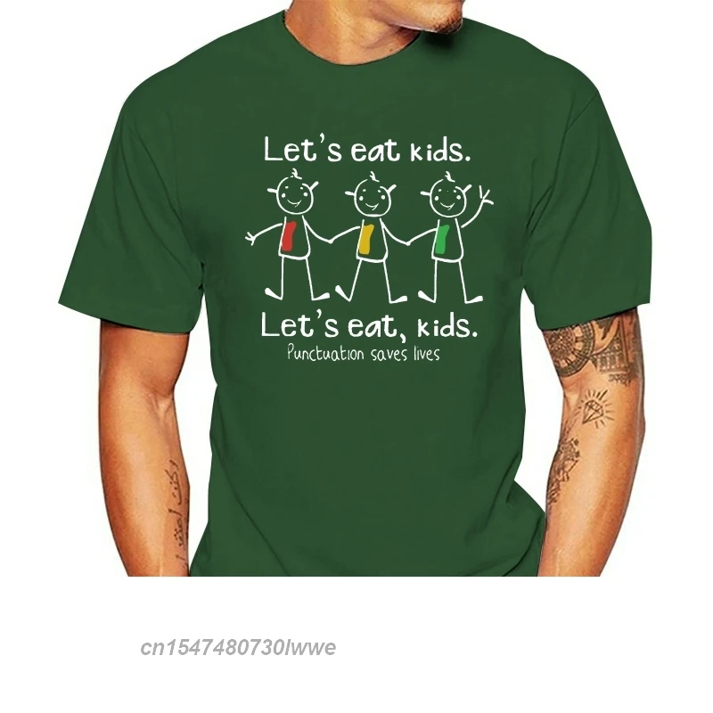 Premium Gramatikos Humoras Leidžia Valgyti Vaikams Skyrybos Pokštas Marškinėliai Medvilnės Marškinėlius Vyrams Cool, Stilingas T-Shirt EU Dydis