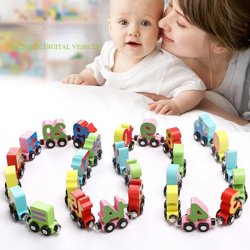 Vaikų Žaislai Statybos Blokus 27 Skirsnis Magnetinių Skaičių Mažų Traukinį Raidžių Medienos Magnetinio Asamblėjos 1-6years Senas Žaislas Automobilis