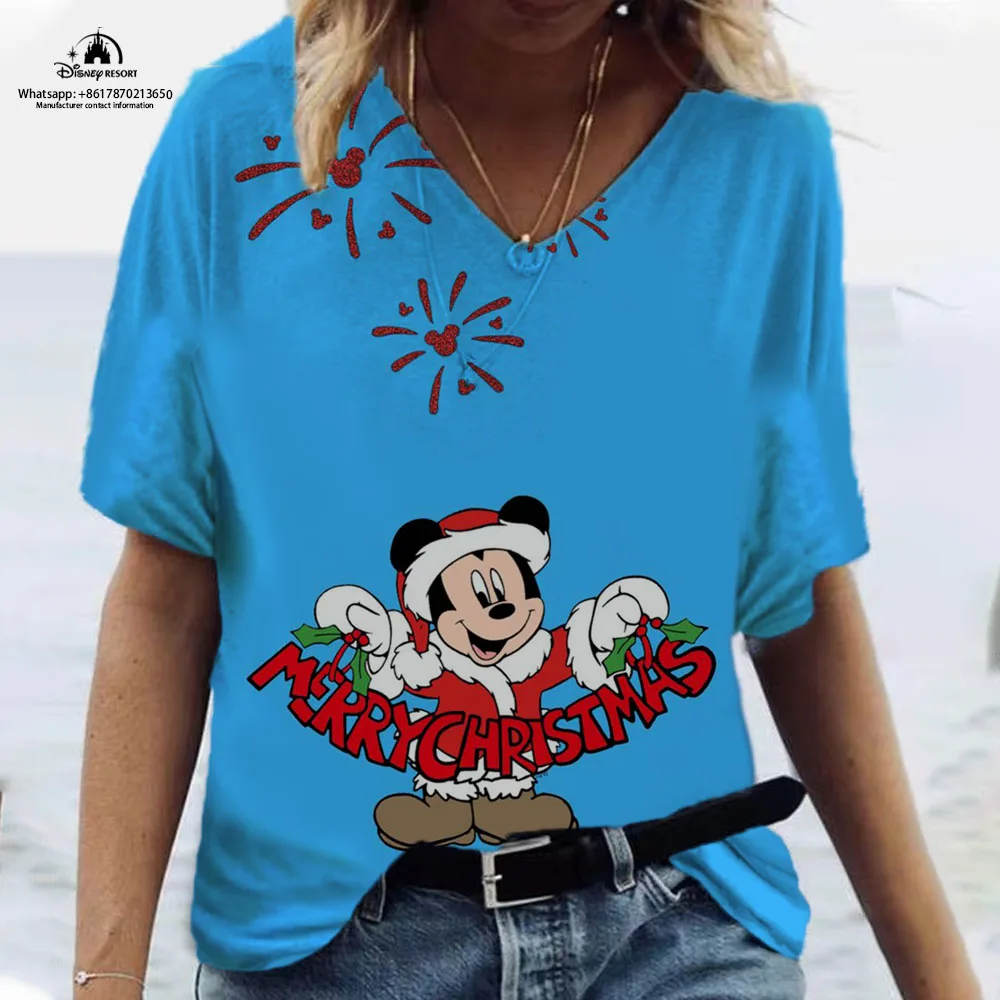 Vasaros Mickey Minnie anime Harajuku naujas ponios V-kaklo marškinėliai 3D spausdinimo moterų top trumparankoviai marškinėliai Y2K